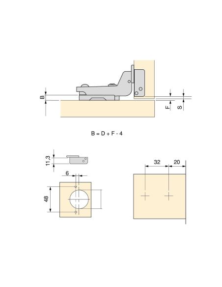 Emuca Lotto di 20 cerniere collo alto X91 con chiusura soft e Basetta a vite, altezza 1, Acciaio, Nichelato
