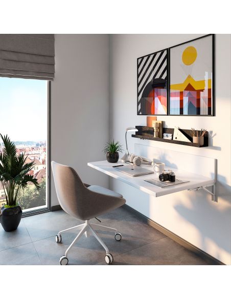 Emuca Set di supporti pieghevoli, lunghezza 403 mm, Acciaio, Verniciato bianco