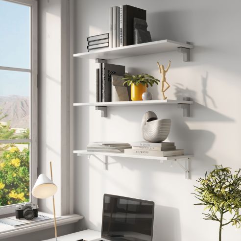 Emuca Set di supporti pieghevoli, lunghezza 403 mm, Acciaio, Verniciato bianco