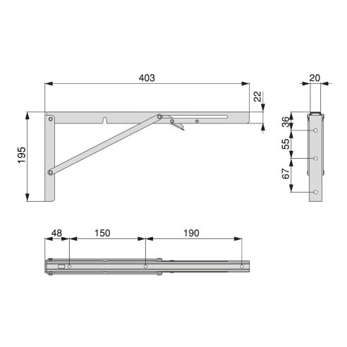 Emuca Set di supporti pieghevoli, lunghezza 403 mm, Acciaio, Verniciato nero