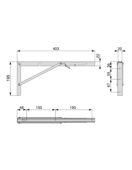 Emuca Set di supporti pieghevoli, lunghezza 403 mm, Acciaio, Verniciato nero