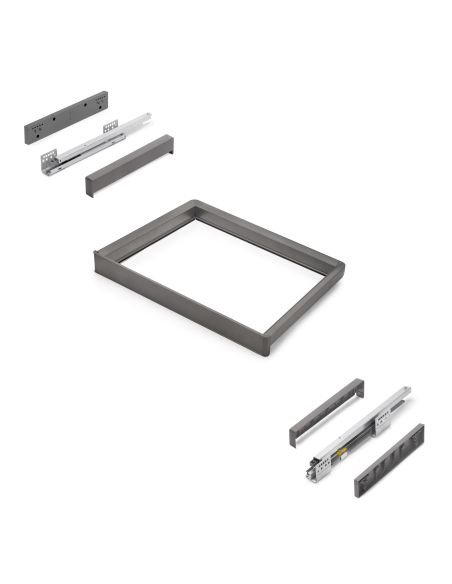 Emuca Telaio con guide a estrazione totale e chiusura morbida per accessori per armadi Quartz, 612-638mm, Alluminio e plastica