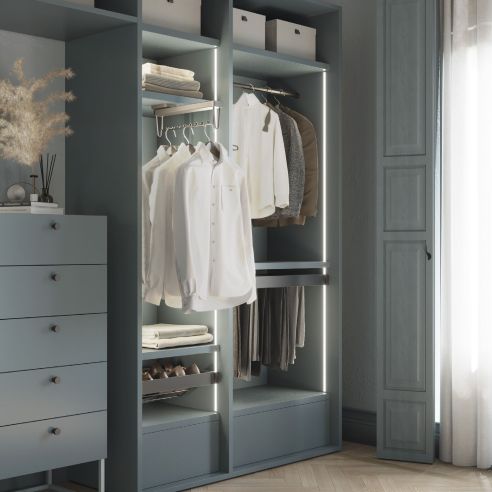 Emuca Telaio con guide a estrazione totale e chiusura morbida per accessori per armadi Quartz, 662-688mm, Alluminio e plastica