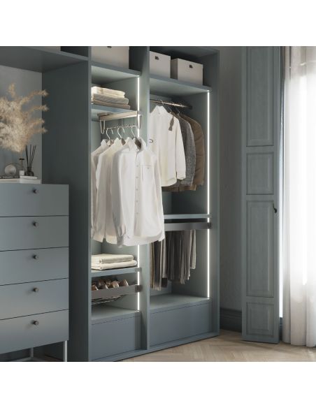 Emuca Telaio con guide a estrazione totale e chiusura morbida per accessori per armadi Quartz, 662-688mm, Alluminio e plastica