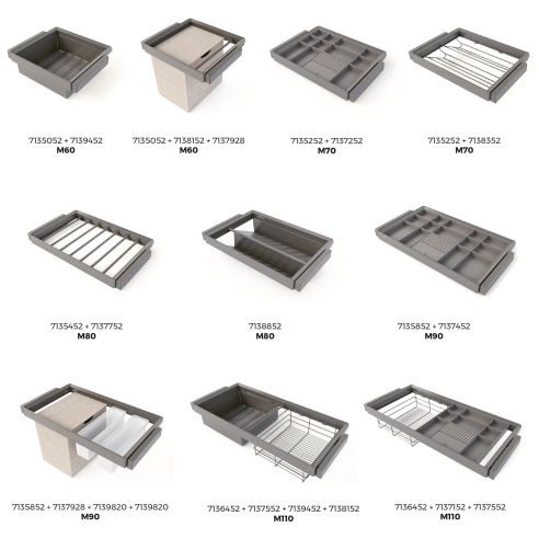 Emuca Telaio con guide a estrazione totale e chiusura morbida per accessori per armadi Quartz, 787-813mm, Alluminio e plastica