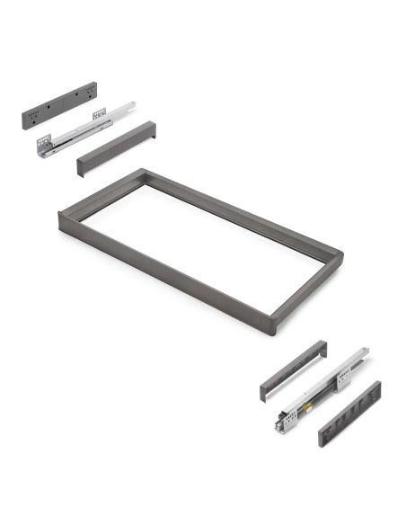 Emuca Telaio con guide a estrazione totale e chiusura morbida per accessori per armadi Quartz, 812-838mm, Alluminio e plastica