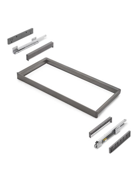 Emuca Telaio con guide a estrazione totale e chiusura morbida per accessori per armadi Quartz, 862-888mm, Alluminio e plastica