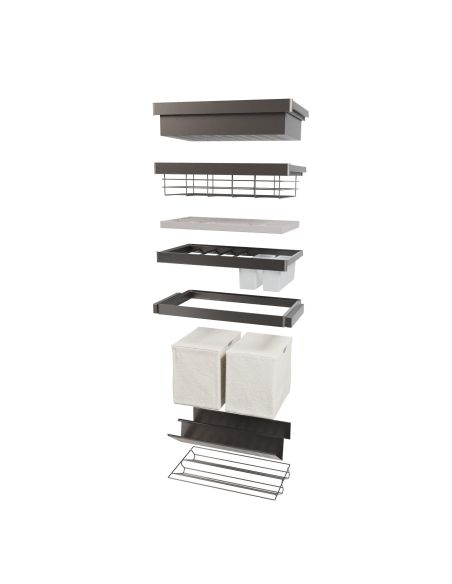 Emuca Telaio con guide a estrazione totale e chiusura morbida per accessori per armadi Quartz, 862-888mm, Alluminio e plastica