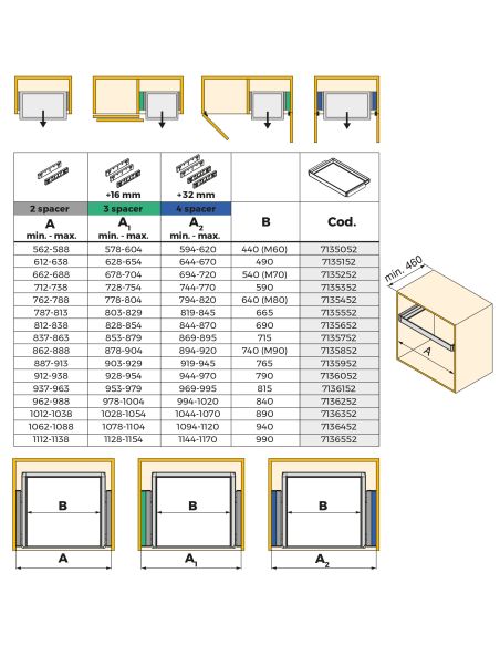 Emuca Telaio con guide a estrazione totale e chiusura morbida per accessori per armadi Quartz, 862-888mm, Alluminio e plastica