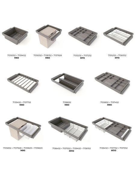 Emuca Telaio con guide a estrazione totale e chiusura morbida per accessori per armadi Quartz, 962-988mm, Alluminio e plastica