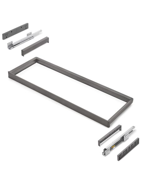 Emuca Telaio con guide a estrazione totale e chiusura morbida per accessori per armadi Quartz, 1012-1038mm, Alluminio e plastica