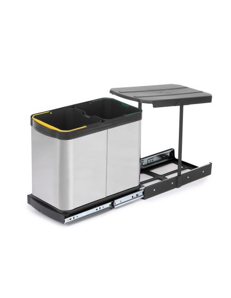 Emuca Contenitore per la raccolta differenziata Recycle Inox 2x12lt per il montaggio sul fondo e l'estrazione manuale/automatica