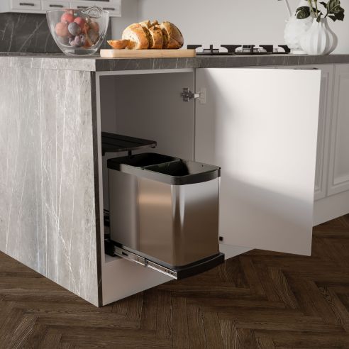 Emuca Contenitore per la raccolta differenziata Recycle Inox 2x12lt per il montaggio sul fondo e l'estrazione manuale/automatica