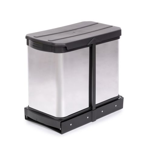 Emuca Contenitore per la raccolta differenziata Recycle Inox 2x12lt per il montaggio sul fondo e l'estrazione manuale/automatica