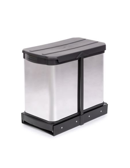 Emuca Contenitore per la raccolta differenziata Recycle Inox 2x12lt per il montaggio sul fondo e l'estrazione manuale/automatica