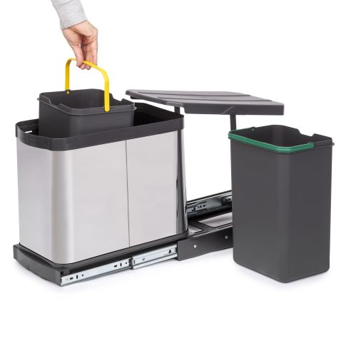 Emuca Contenitore per la raccolta differenziata Recycle Inox 2x12lt per il montaggio sul fondo e l'estrazione manuale/automatica