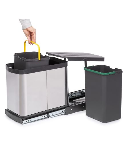 Emuca Contenitore per la raccolta differenziata Recycle Inox 2x12lt per il montaggio sul fondo e l'estrazione manuale/automatica