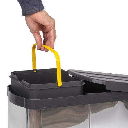 Emuca Contenitore per la raccolta differenziata Recycle Inox 2x12lt per il montaggio sul fondo e l'estrazione manuale/automatica