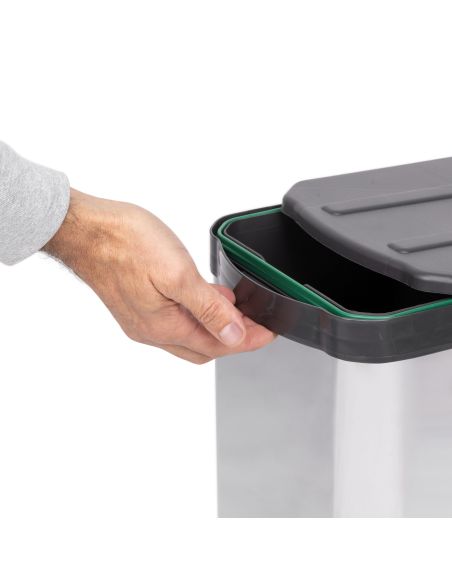 Emuca Contenitore per la raccolta differenziata Recycle Inox 2x12lt per il montaggio sul fondo e l'estrazione manuale/automatica