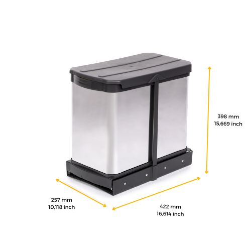 Emuca Contenitore per la raccolta differenziata Recycle Inox 2x12lt per il montaggio sul fondo e l'estrazione manuale/automatica