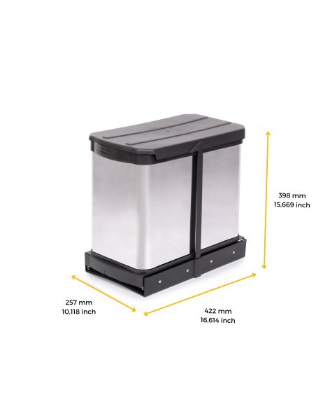 Emuca Contenitore per la raccolta differenziata Recycle Inox 2x12lt per il montaggio sul fondo e l'estrazione manuale/automatica