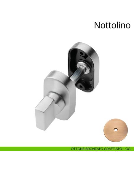Nottolino per porta 096 Linea Calì con rosetta ovale zama ottone bronzato graffiato