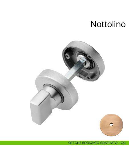 Nottolino per porta 101 Linea Calì con rosetta tonda 45 mm zama ottone bronzato graffiato