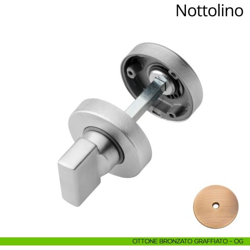 Nottolino per porta 101 Linea Calì con rosetta tonda 50 mm zama ottone bronzato graffiato