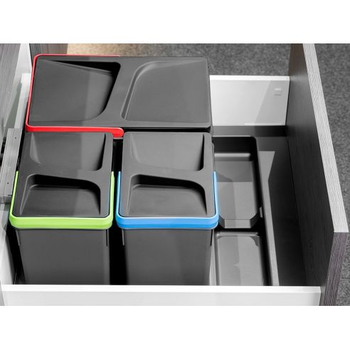Emuca Base Recycle per contenitori per cassetti da cucina, 3 cavità, Plastica grigio antracite, Tecnoplastica