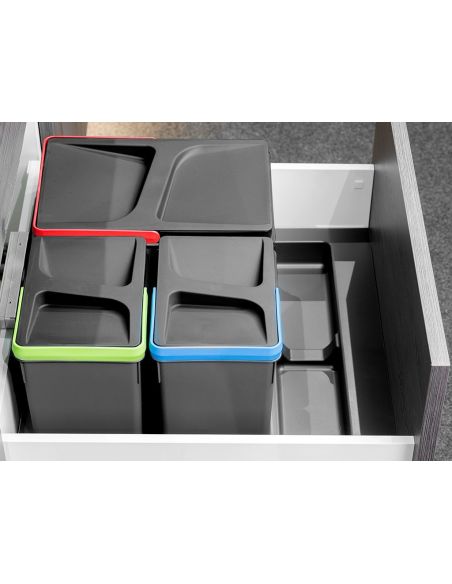 Emuca Base Recycle per contenitori per cassetti da cucina, 3 cavità, Plastica grigio antracite, Tecnoplastica