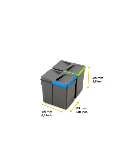 Emuca Contenitori per cassetti da cucina Recycle, Altezza 216, 2x6, Plastica grigio antracite, Tecnoplastica