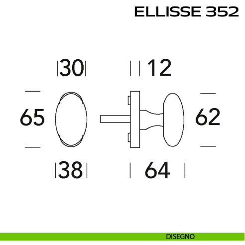 Maniglia martellina DK per finestra Ellisse 352 Reguitti disegno