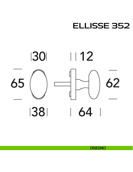 Maniglia martellina DK per finestra Ellisse 352 Reguitti disegno