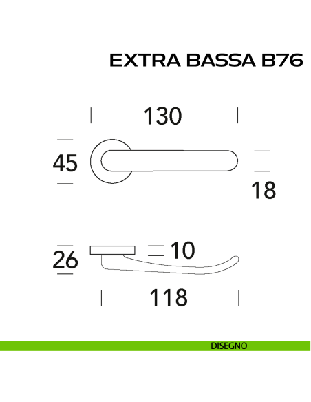Maniglia ribassata per porta Extra Bassa B76 Reguitti