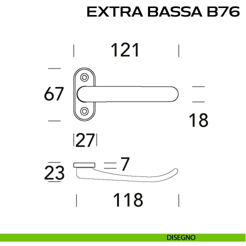 Maniglia per porta Extra Bassa B76 Reguitti con rosetta ovale disegno