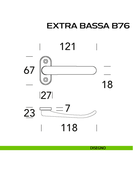 Maniglia per porta Extra Bassa B76 Reguitti con rosetta ovale disegno