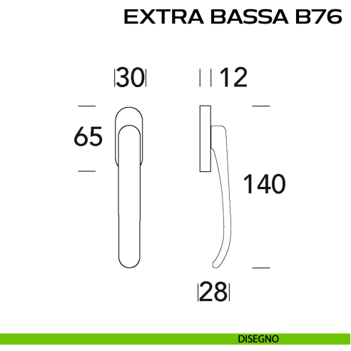 Maniglia DK ribassata per finestra Extra Bassa B76 Reguitti disegno