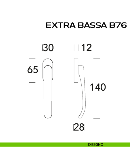 Maniglia DK ribassata per finestra Extra Bassa B76 Reguitti disegno
