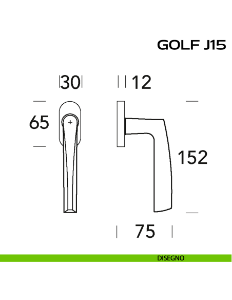 Maniglia martellina DK per finestra Golf J15 Reguitti disegno