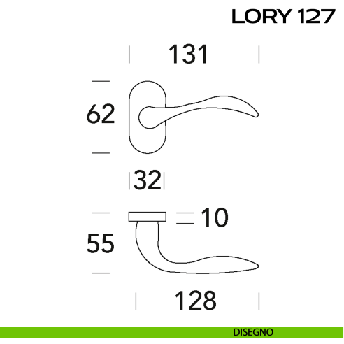 Maniglia per porta Lory 127 Reguitti con rosetta ovale disegno