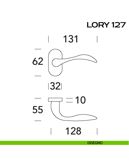 Maniglia per porta Lory 127 Reguitti con rosetta ovale disegno