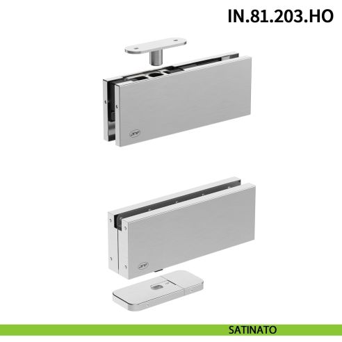 Cerniera pivot idraulica per porta in vetro a bilico JNF IN.81.203.HO chiusura automatica portata 100 kg Satinato