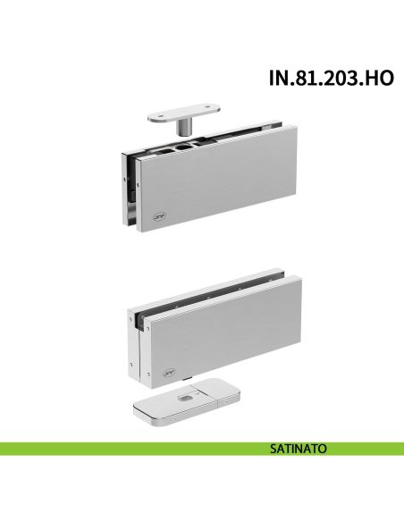 Cerniera pivot idraulica per porta in vetro a bilico JNF IN.81.203.HO chiusura automatica portata 100 kg Satinato