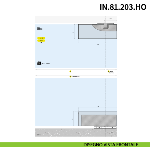 Cerniera pivot idraulica per porta in vetro a bilico JNF IN.81.203.HO chiusura automatica portata 100 kg Satinato - disegno