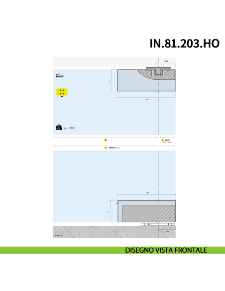 Cerniera pivot idraulica per porta in vetro a bilico JNF IN.81.203.HO chiusura automatica portata 100 kg Satinato - disegno