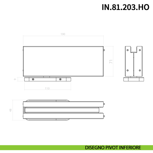 Cerniera pivot idraulica per porta in vetro a bilico JNF IN.81.203.HO chiusura automatica portata 100 kg Satinato - disegno