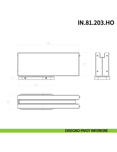 Cerniera pivot idraulica per porta in vetro a bilico JNF IN.81.203.HO chiusura automatica portata 100 kg Satinato - disegno
