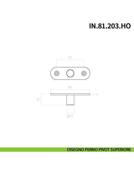 Cerniera pivot idraulica per porta in vetro a bilico JNF IN.81.203.HO chiusura automatica portata 100 kg Satinato - disegno
