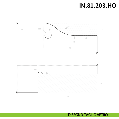 Cerniera pivot idraulica per porta in vetro a bilico JNF IN.81.203.HO chiusura automatica portata 100 kg Satinato - disegno