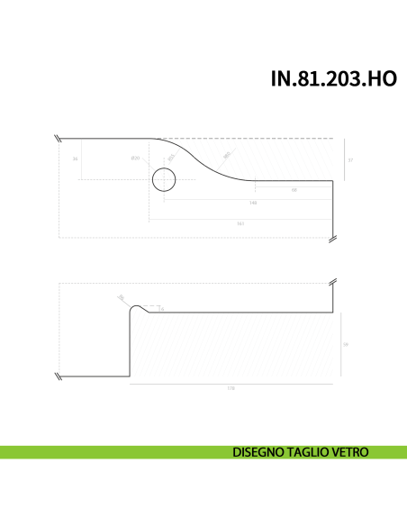 Cerniera pivot idraulica per porta in vetro a bilico JNF IN.81.203.HO chiusura automatica portata 100 kg Satinato - disegno